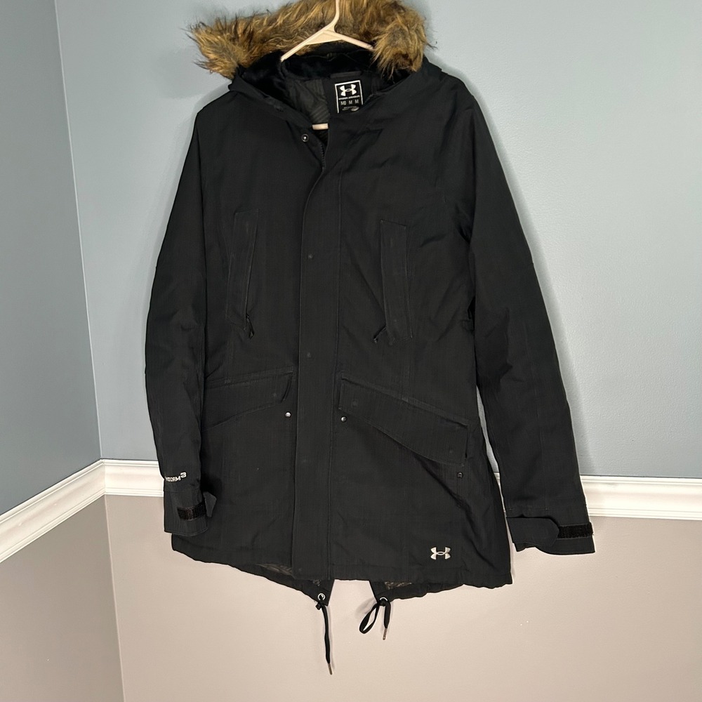 Under Armour Storm3 ColdGear Infrared Parka Jacket Women Medium Black Faux Fur
